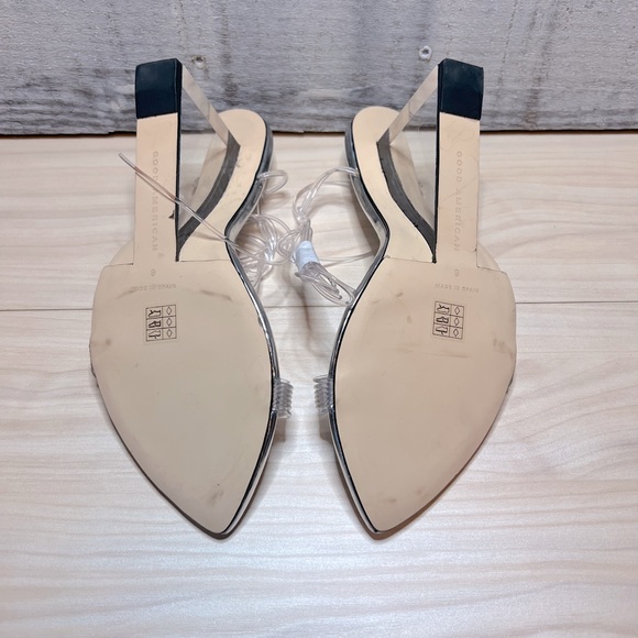GOOD AMERICAN NWOB CINDER F*ING RELLA CLEAR STRAPPY WEDGE - Picture 9 of 11